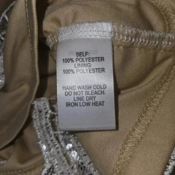 Lulus Tan and Silver Sequin CrissCross Adjustable Straps Mini Dress Sz L - Picture 12 of 12